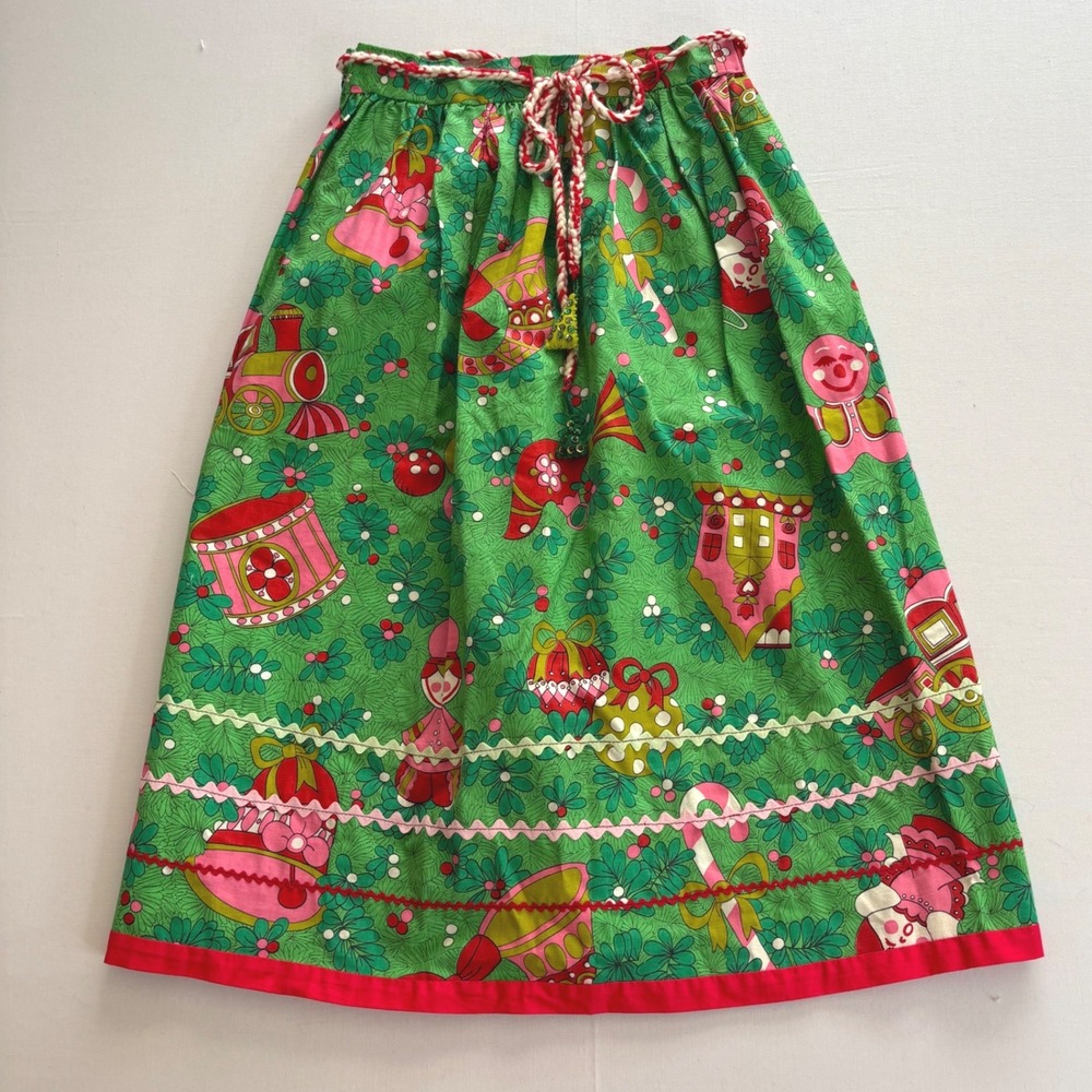 Vtg Kitchy Christmas Skirt Retro Toy Border Print Festive 1950s  Midi 24in Waist